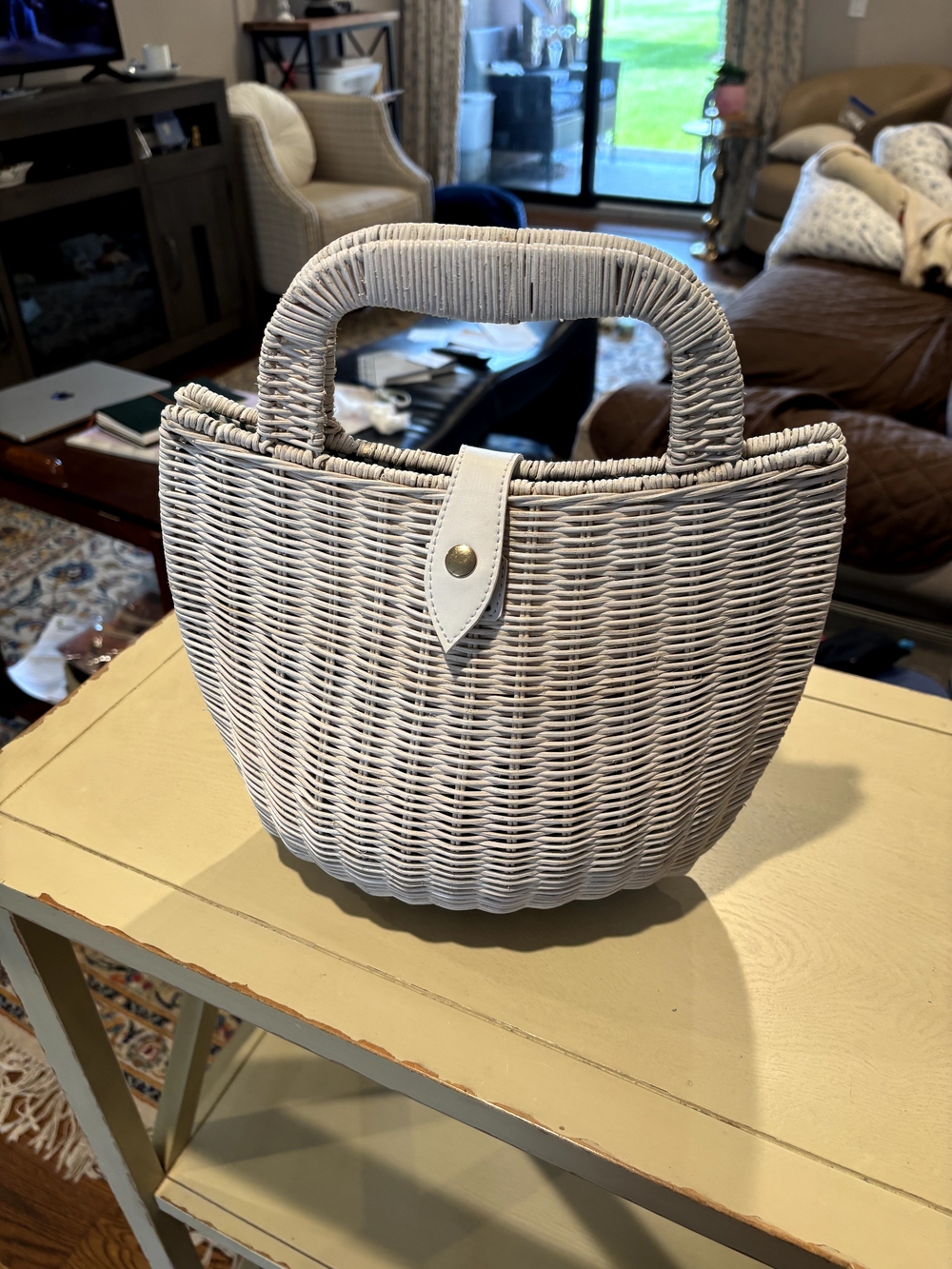 Anthropologie White Woven Top-Handle Satchel